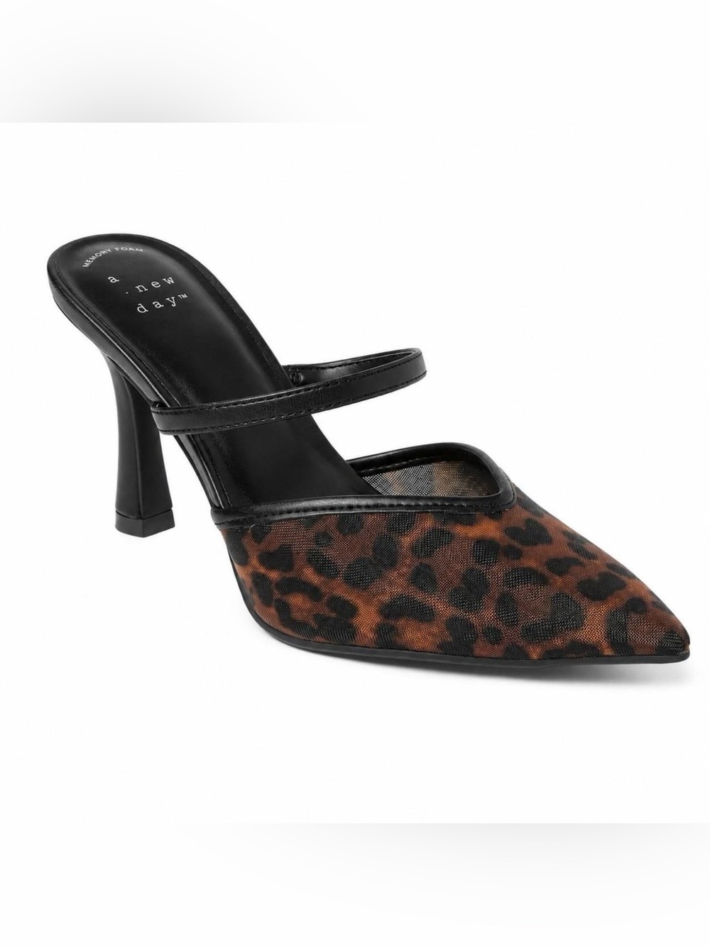 a new day Leopard-Print Pointed Mule with Black Straps size 6.5